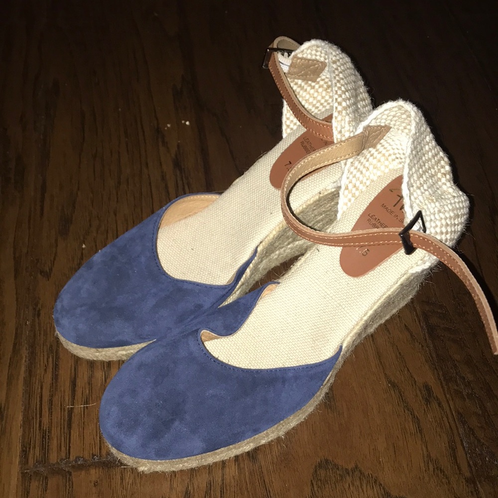 Pinaz Navy Espadrille Suede Wedges
